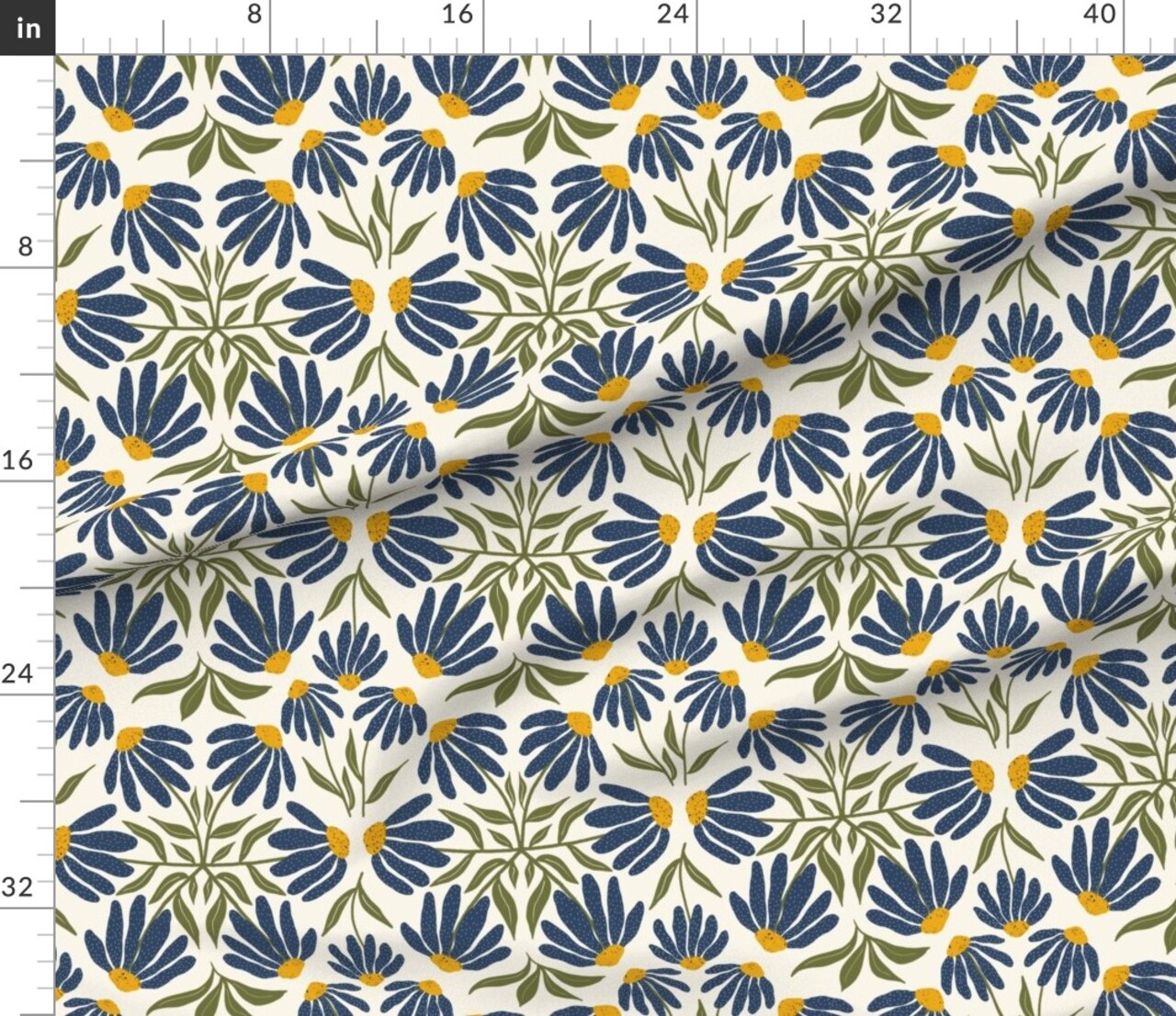 Echinacea Botanical Tile Wildflower Blue Yellow Gold Coneflowers Native Species Custom Printed Fabric by Spoonflower Various Fabrics by the Yard or Fat Quarter